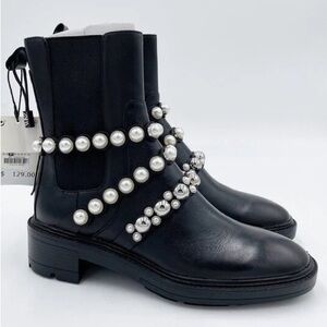 Zara Black Pearl-Embellished Ankle Boots